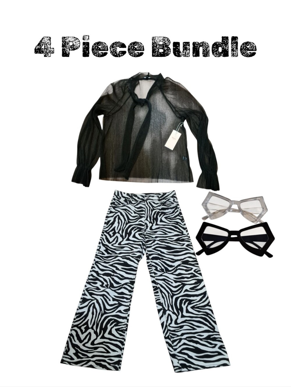Black Sheer Blouse & Zebra Print Pants & Fashion Eyewear
